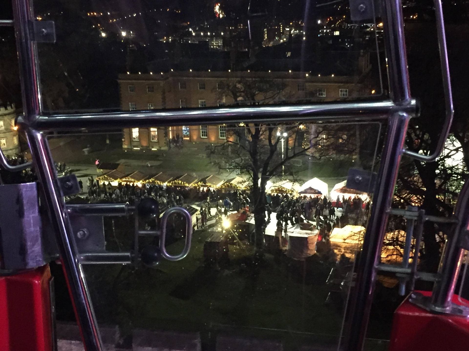 View of the Christmas market from the Ferris wheel.