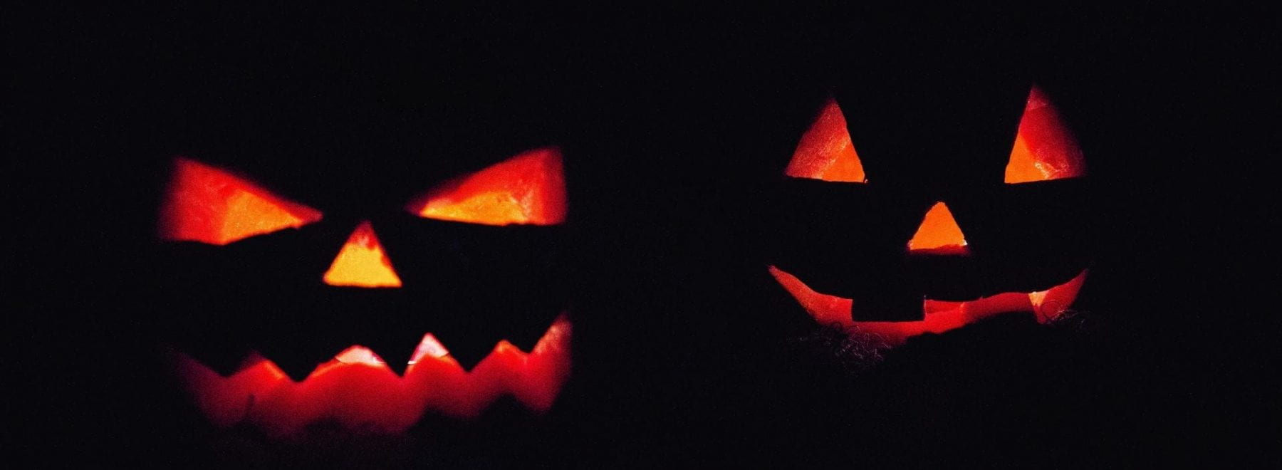 halloween pumpkins in the dark, lit up