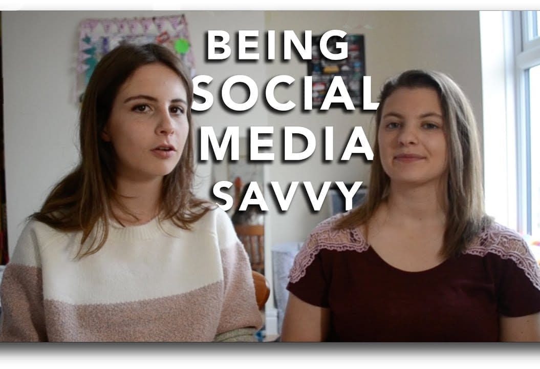 Thumbnail of two girls smiling, saying 'being social media savvy'