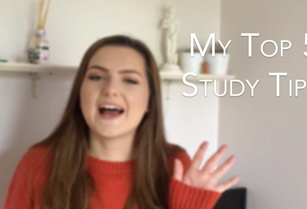 Thumbnail of a girl waving, saying 'my top 5 study tips'