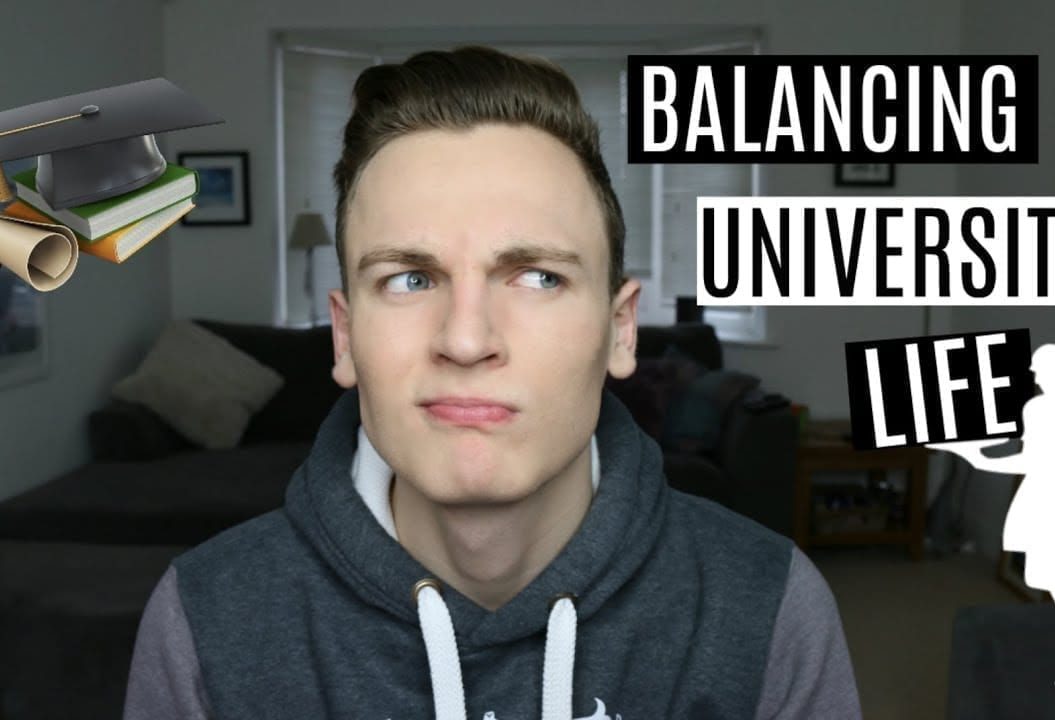 Thumbnail of a man looking confused, saying 'balancing university life'