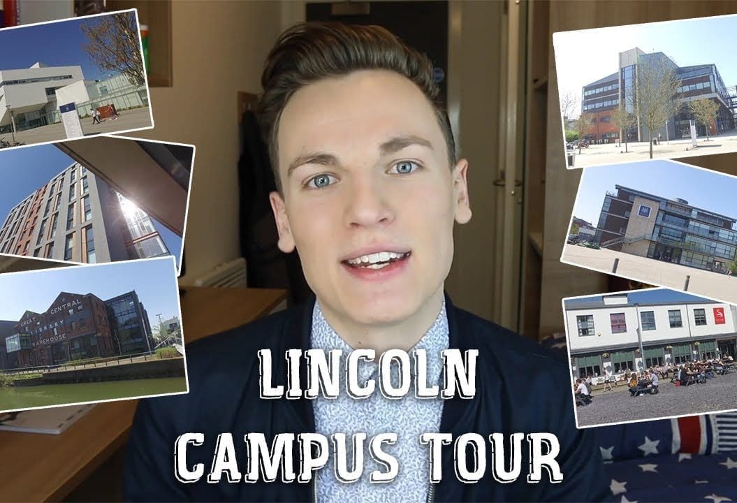 Thumbnail of a boy smiling, with photographs of places across campus, saying 'Lincoln campus tour'