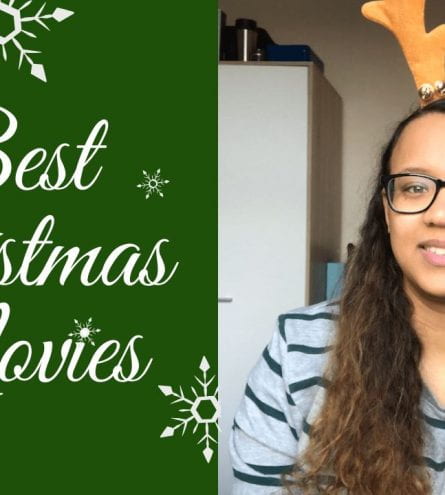 woman smiling thumbnail saying 'best christmas movies'