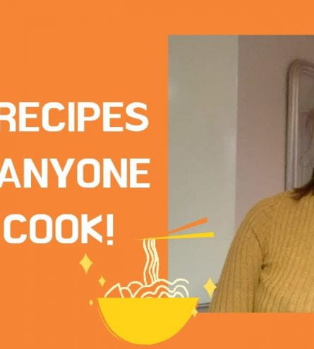 Thumbnail of a girl smiling. It reads: easy recipes that anyone can cook