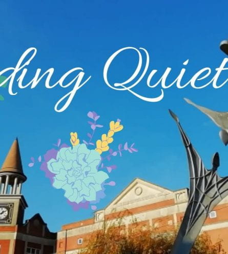 Thumbnail - image of a clock tower and statue. It reads finding quiet.