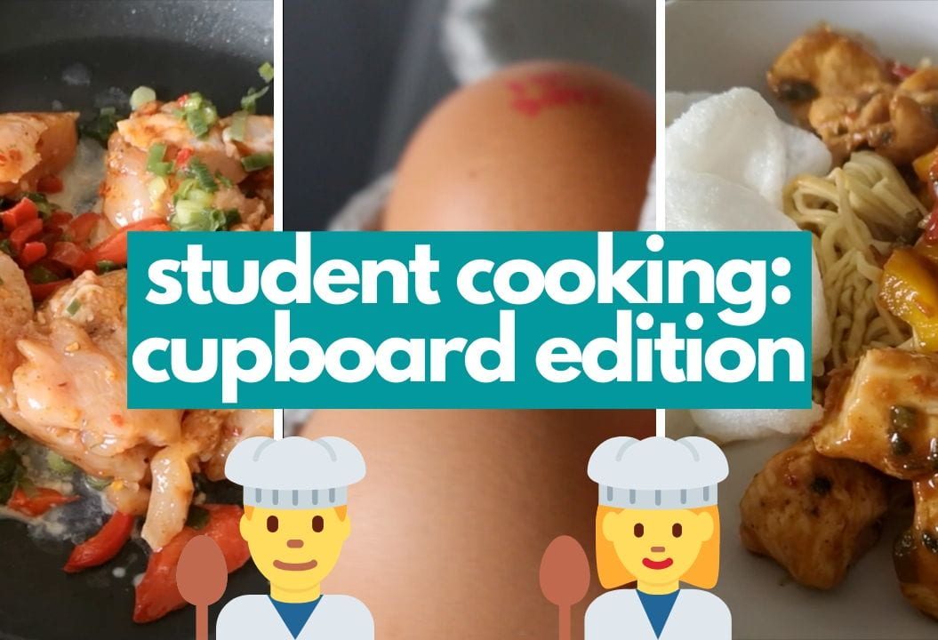 Thumbnail. Images of food, that says "student cooking: cupboard edition"