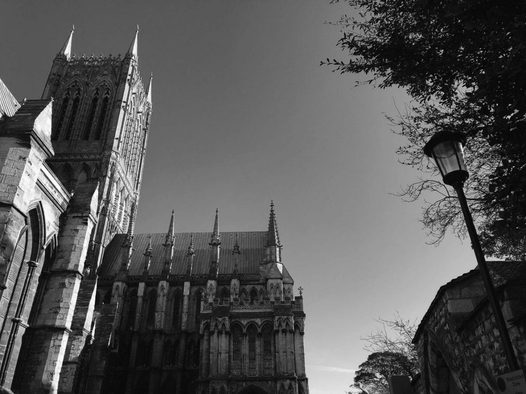 Lincoln cathedral in black and white
