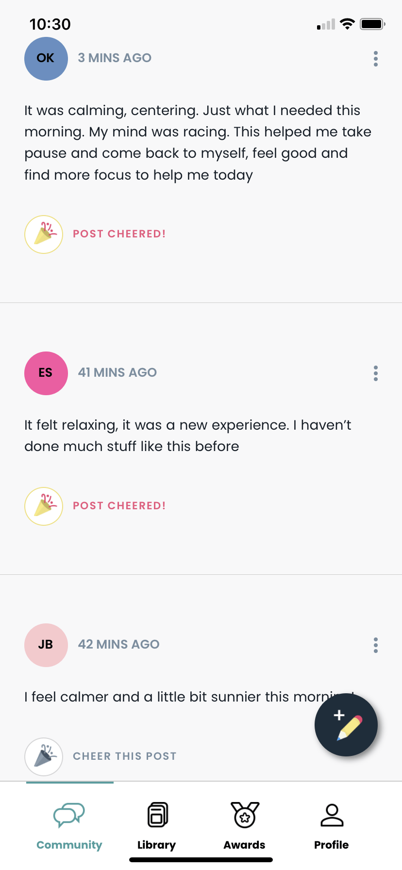 A screenshot of the Fika app. People describe their positive experiences.