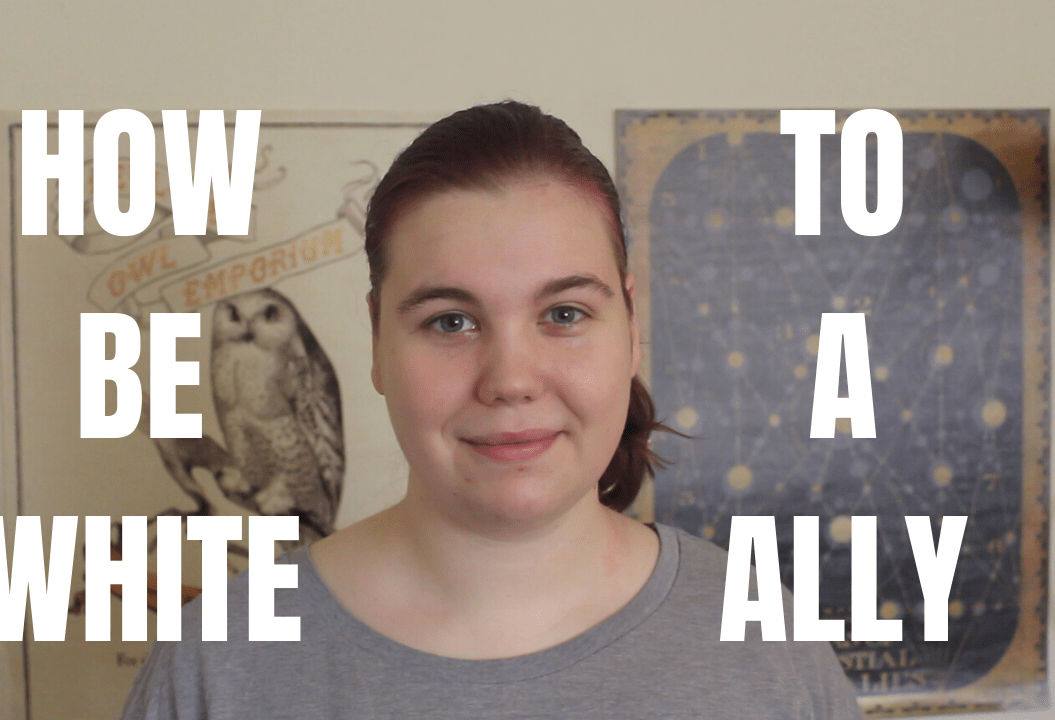 thumbnail. reads 'how to be a white ally' with woman smiling at camera