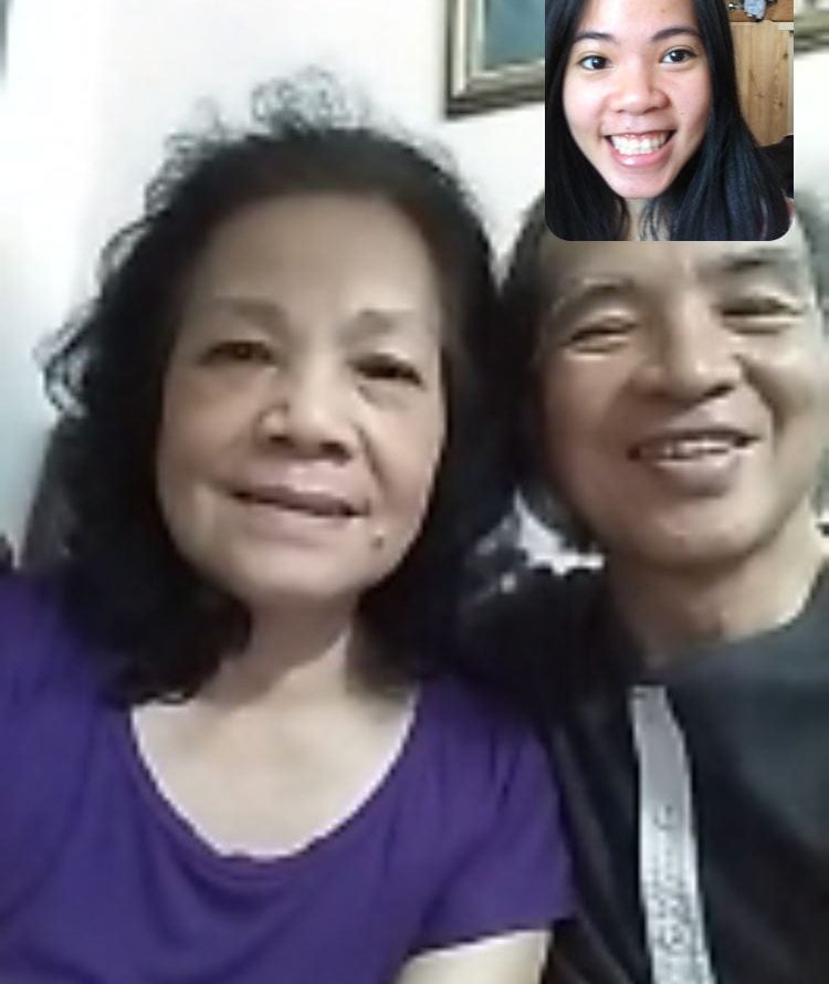 Student on a video call with her parents