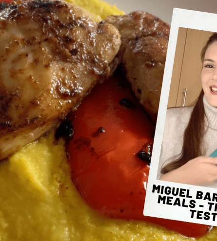 Thumbnail. Girl smiling holding recipe book. It says Miguel Barclays £1 Meals - Tried and Tested