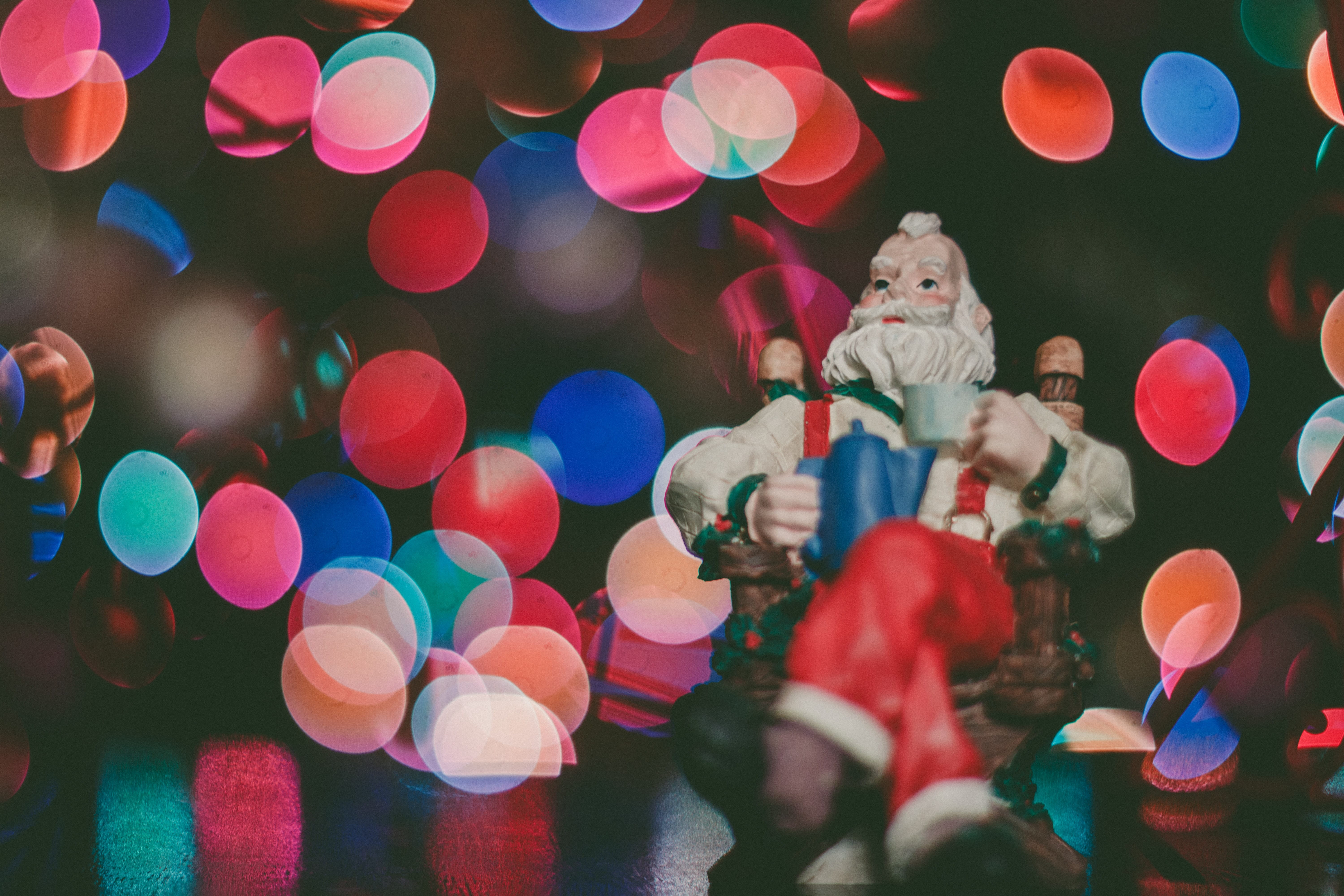 Ornament of Santa with a bokeh background