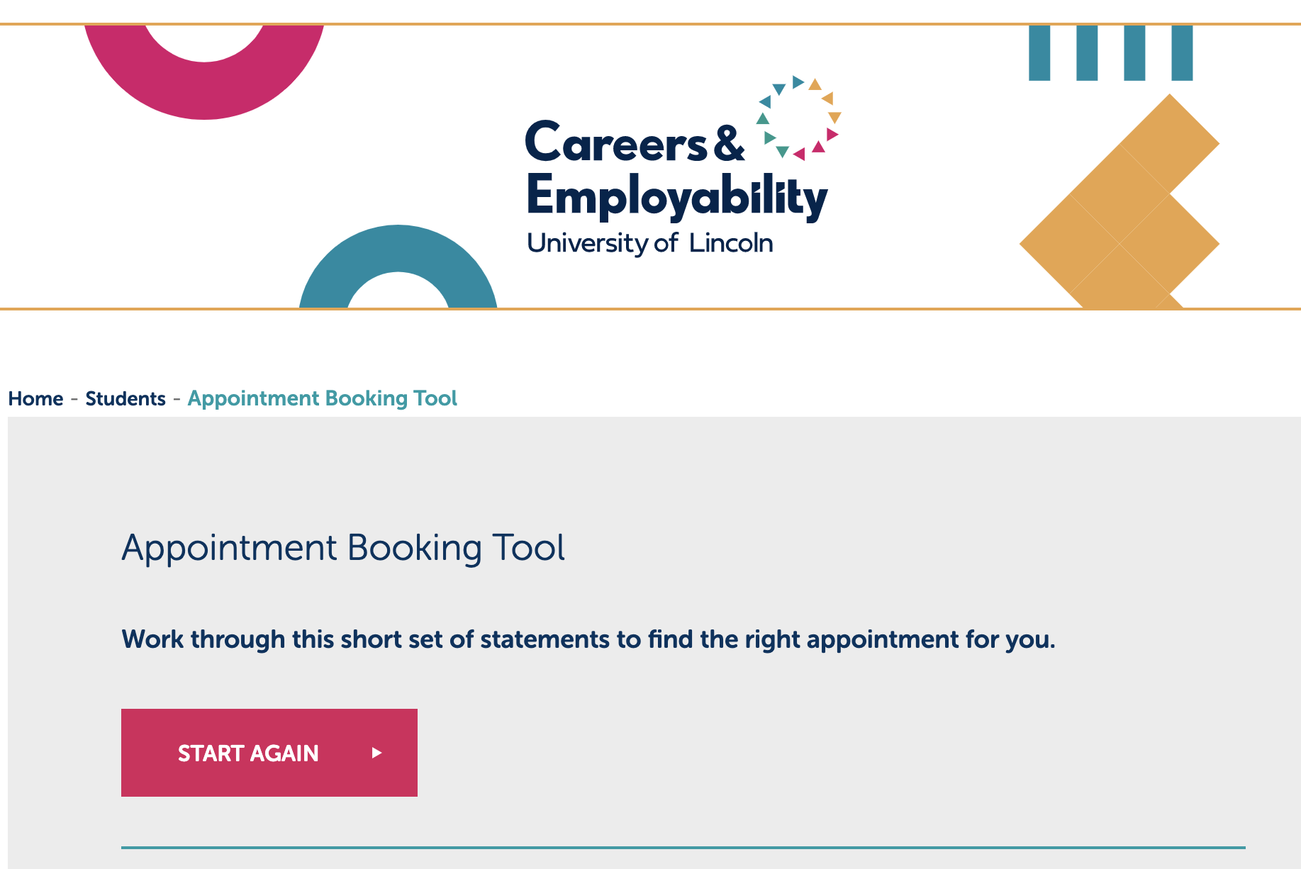 Careers & Employability website screenshot to book an appointment 