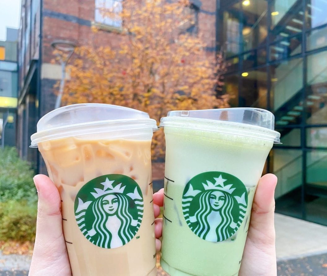 Two Starbucks iced coffees.