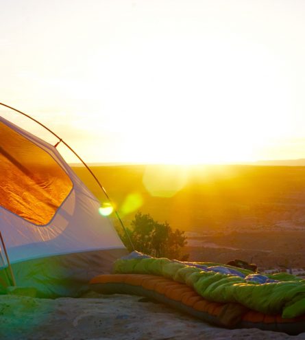 A tent during golden hour