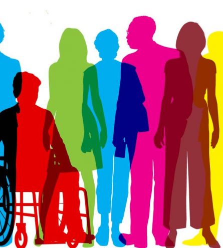 A rainbow silhouette of disabilities