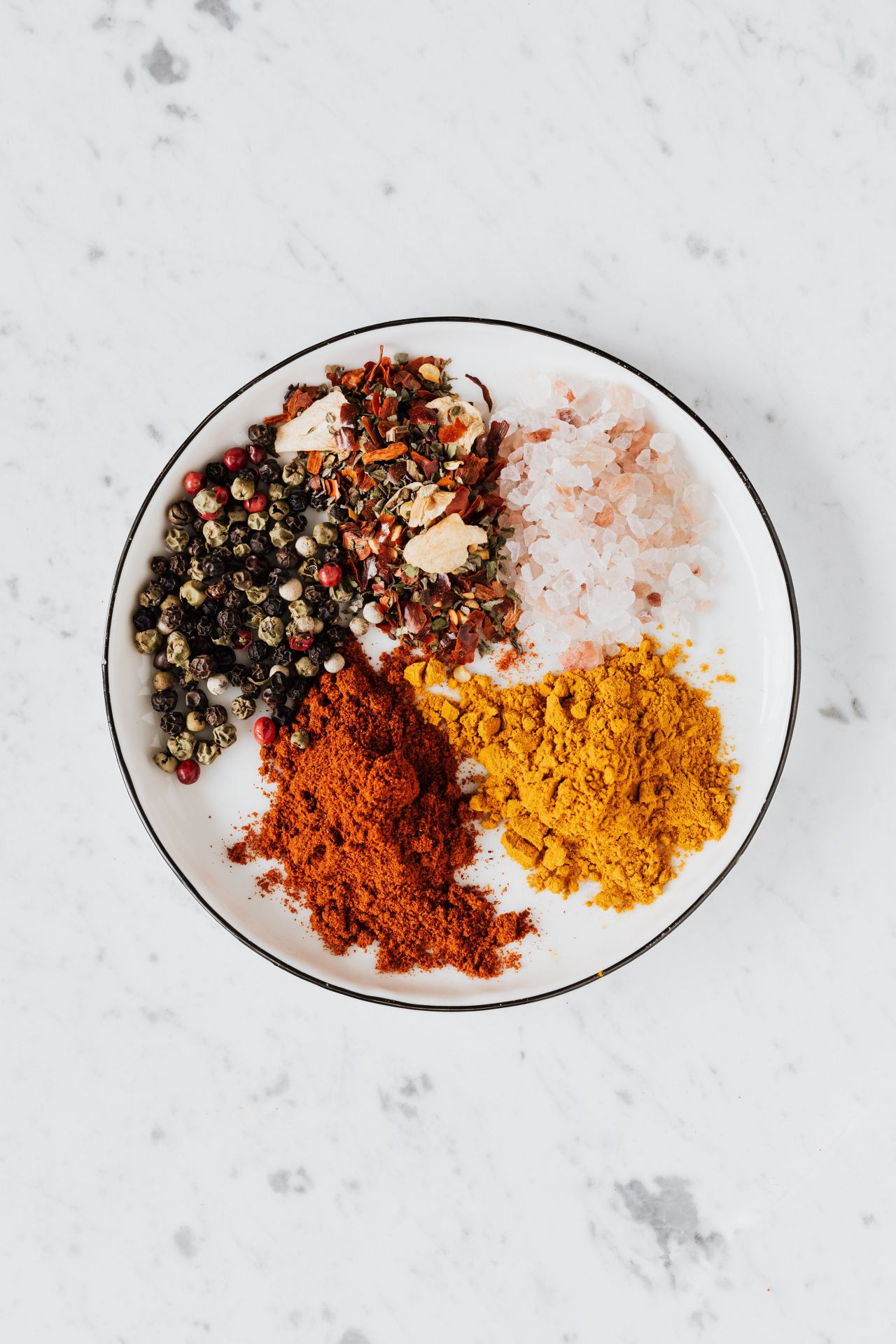 A selection of spices on a plate