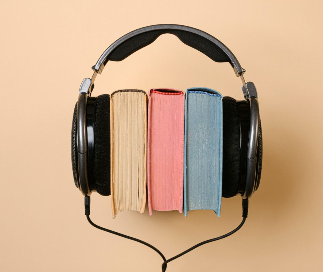 Headset over a series of books