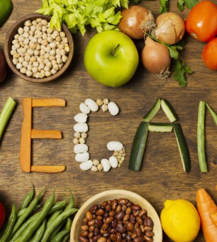 Vegan written in vegetables