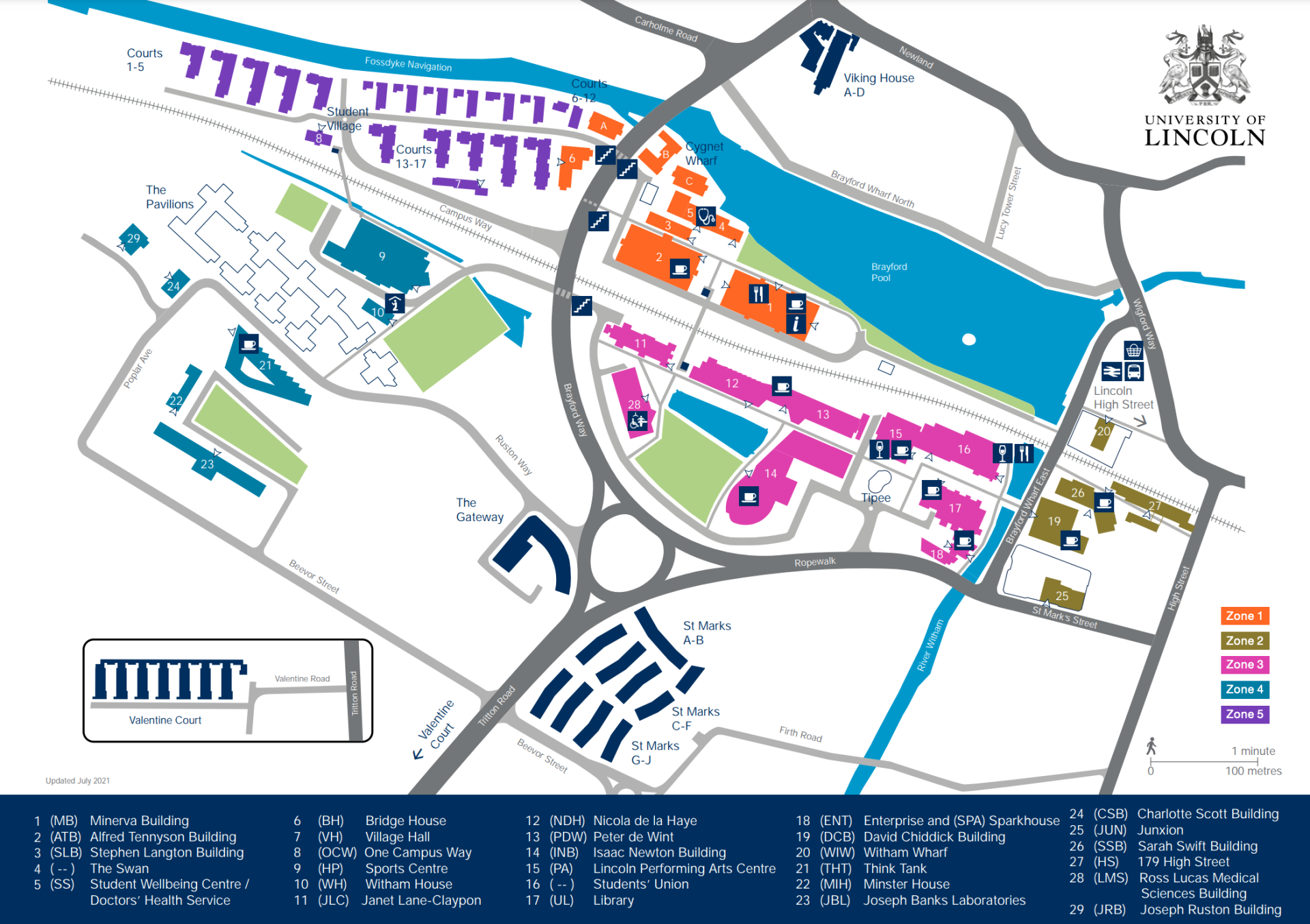A map of the University of Lincoln campus