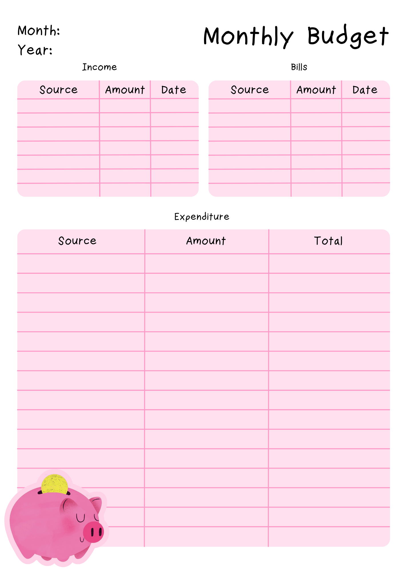 Pink monthly budgeting sheets for students at the University of Lincoln