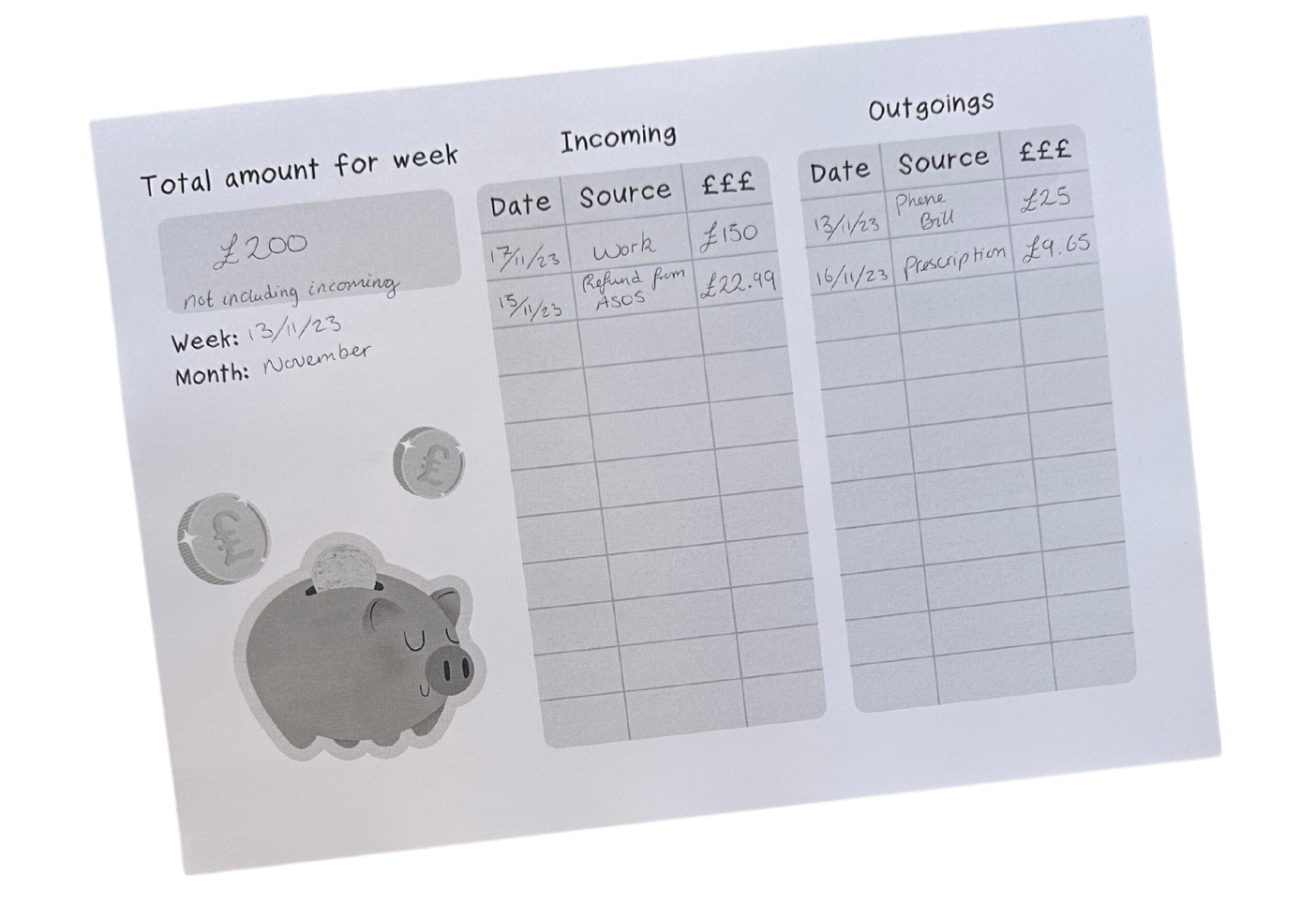 Pink monthly budgeting sheets for students at the University of Lincoln example