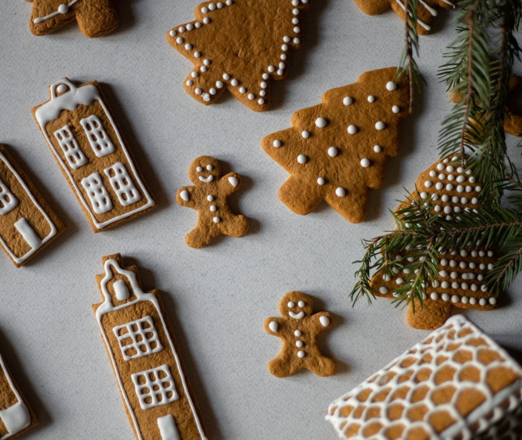 gingerbread men and trees with icing on them